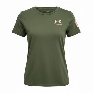 Under Armour Freedom T Shirt Women's Green Pink Graphic Flag Tee Size XL